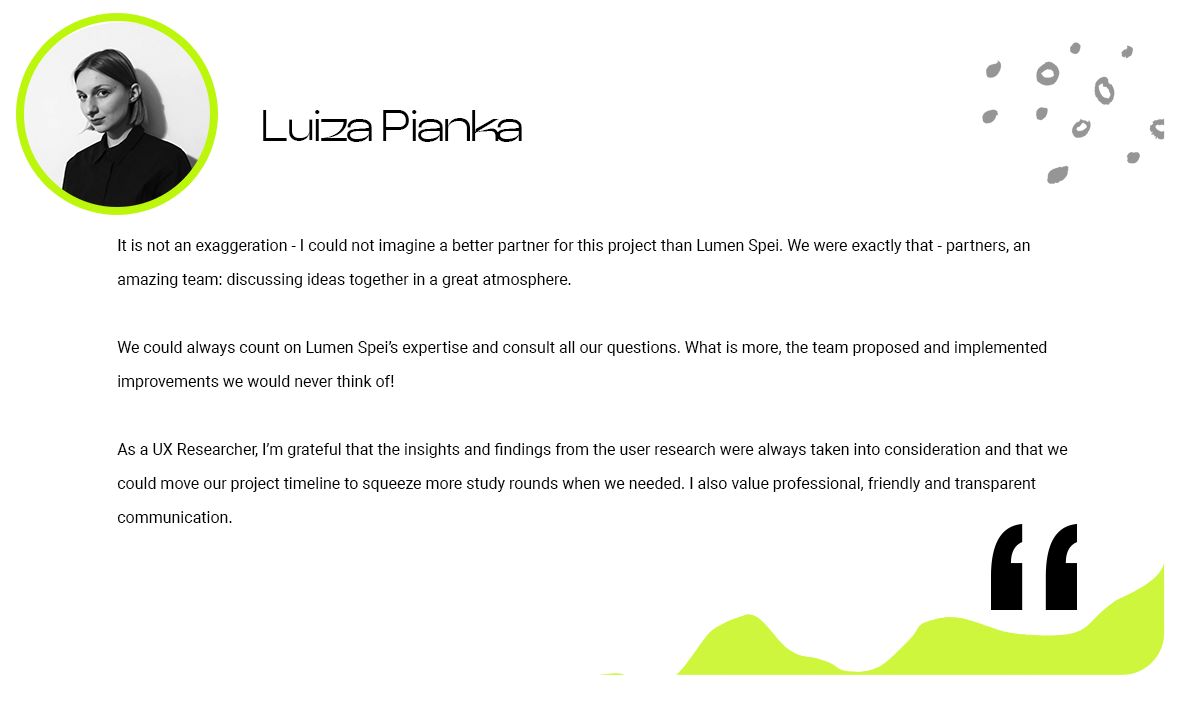 Luiza Pianka project review quote